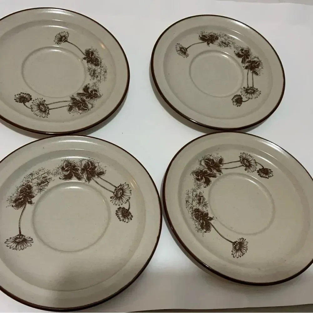 Noritake Stoneware Desert Flowers Saucer Plates Brown 8341 Desert Daisy Lot of 4